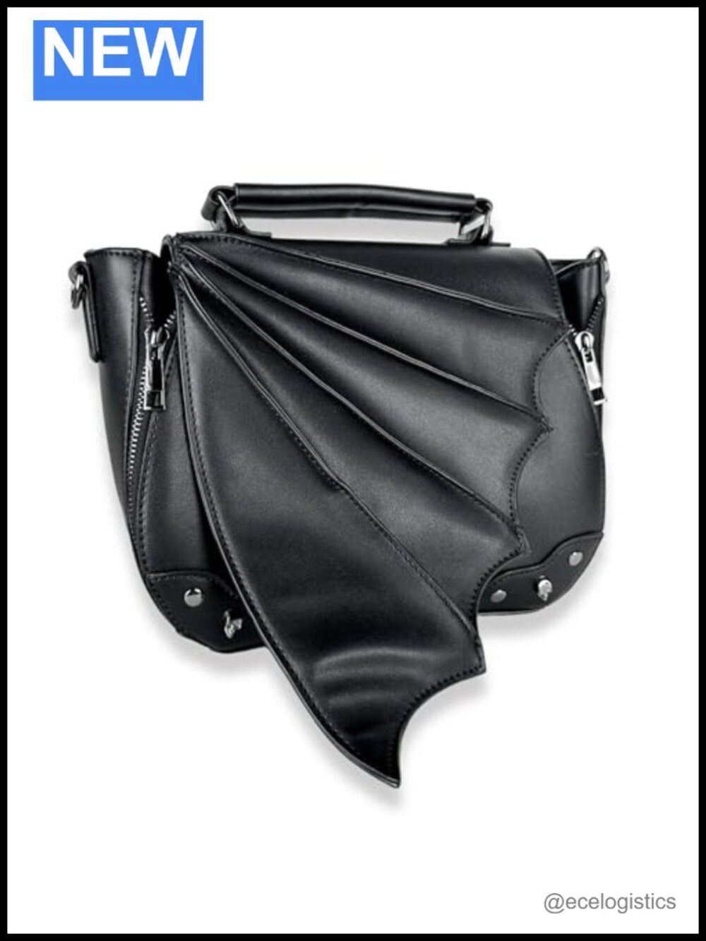 Black Bat Wing Shoulder Bag Satchel Vegan PU Leather Detachable Strap